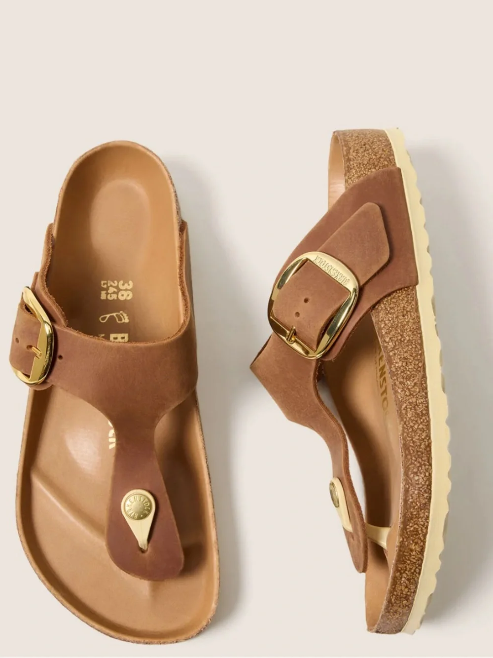 Birkenstock Women's Gizeh Big Buckle Sandals Cognac Oiled Leather, Size 10, NWOT